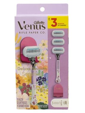 Rifle Paper Co + Venus Deluxe Smooth Sensitive Razor + 3 Refills & Shower Hook